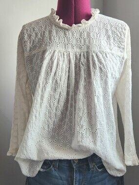 tribe alive White Eyelet Ruffle-Neck Blouse